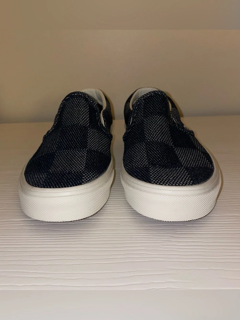 New Unisex VANS DENIM CHECKERBOARD SLIP-ON Navy Blue Shoes No Box Size 6.5M 8W